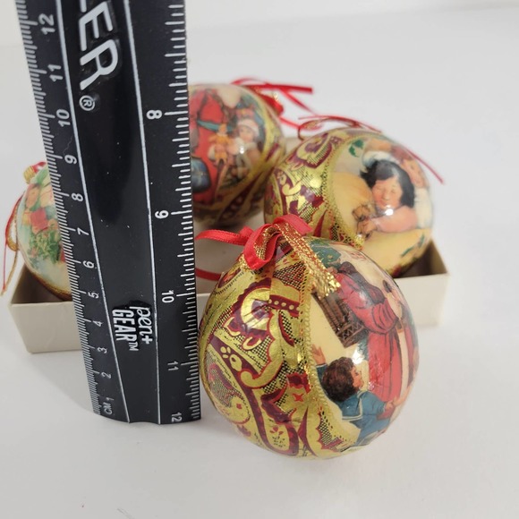 4 Vintage Paper Mache Old World Santa Christmas Ball Ornaments - Picture 2 of 2